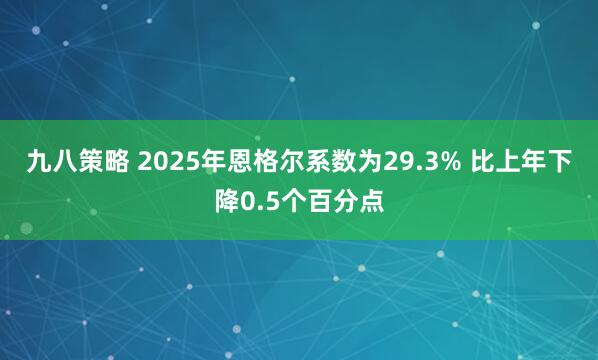 九八策略 2025年恩格尔系数为29.3% 比上年下降0.5个百分点